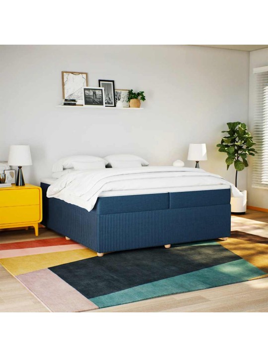 Box spring postel s matrací modrá 200x200 cm textil