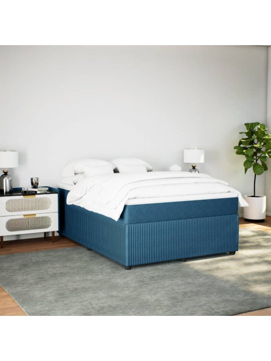 Box spring postel s matrací tmavě modrá 140x200 cm samet