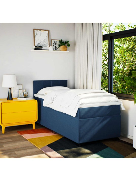 Box spring postel s matrací modrá 100 x 200 cm textil