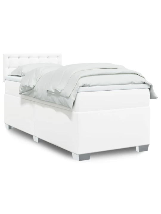 Box spring postel s matrací bílá 90x200 cm umělá kůže