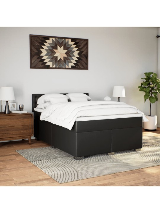 Box spring postel s matrací černá 140 x 190 cm umělá kůže