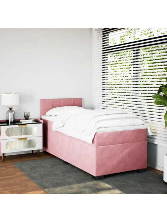 Box spring postel s matrací růžová 80 x 200 cm samet