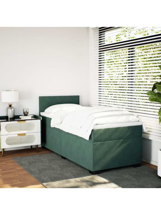 Box spring postel s matrací tmavě zelená 90x200 cm samet