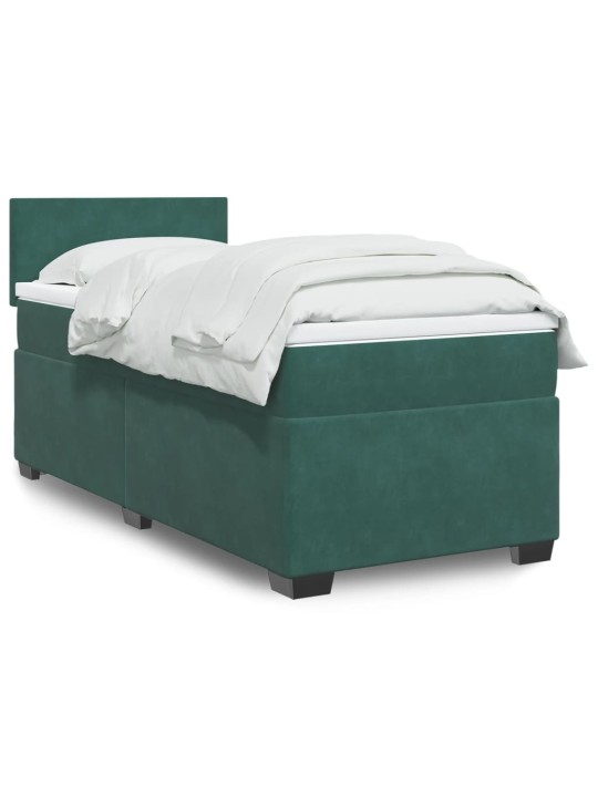 Box spring postel s matrací tmavě zelená 90x200 cm samet