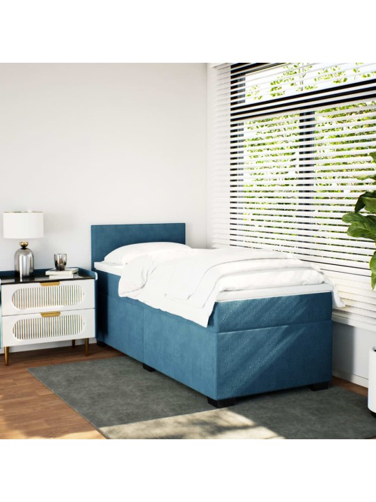 Box spring postel s matrací tmavě modrá 90x200 cm samet
