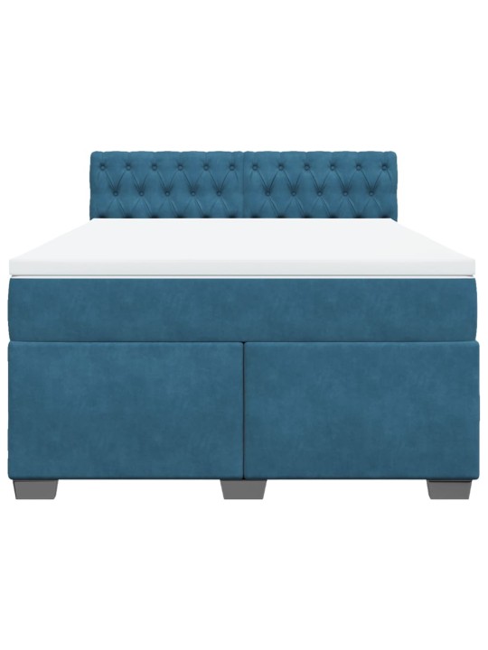 Box spring postel s matrací modrá 160 x 200 cm samet