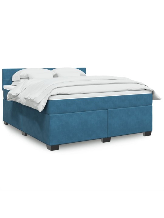 Box spring postel s matrací modrá 180 x 200 cm samet