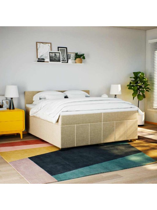 Box spring postel s matrací krémová 200x200 cm textil