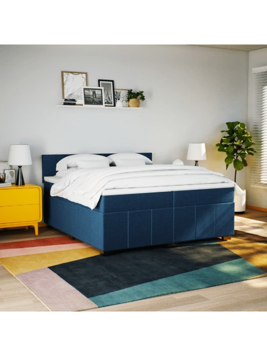 Box spring postel s matrací modrá 200x200 cm textil