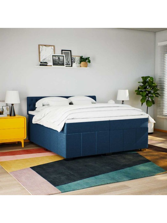 Box spring postel s matrací modrá 200x200 cm textil