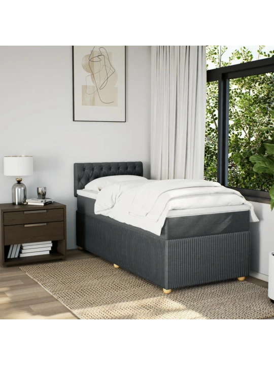 Box spring postel s matrací tmavě šedá 90x200 cm textil