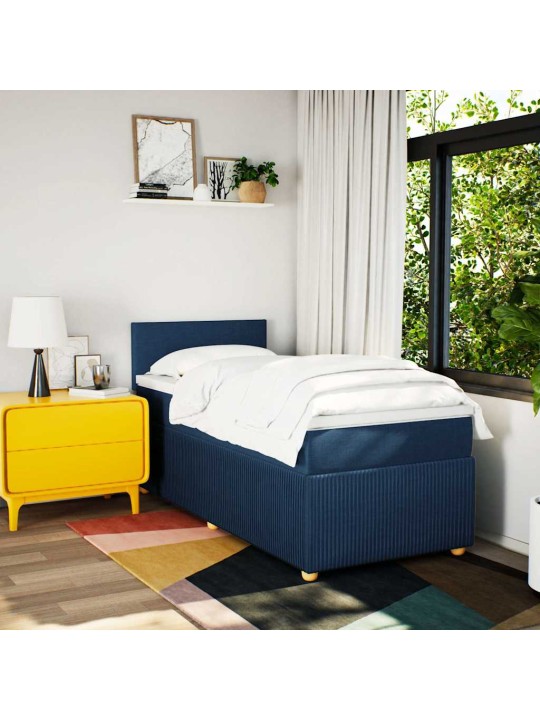 Box spring postel s matrací modrá 100 x 200 cm textil