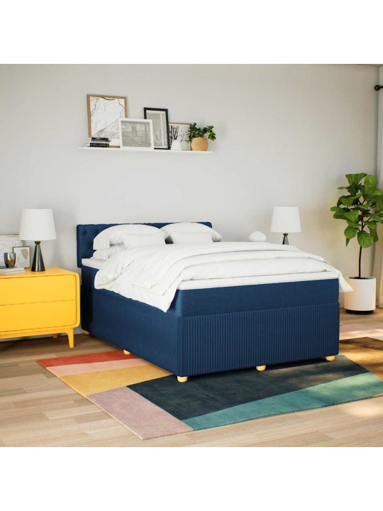 Box spring postel s matrací modrá 140x190 cm textil