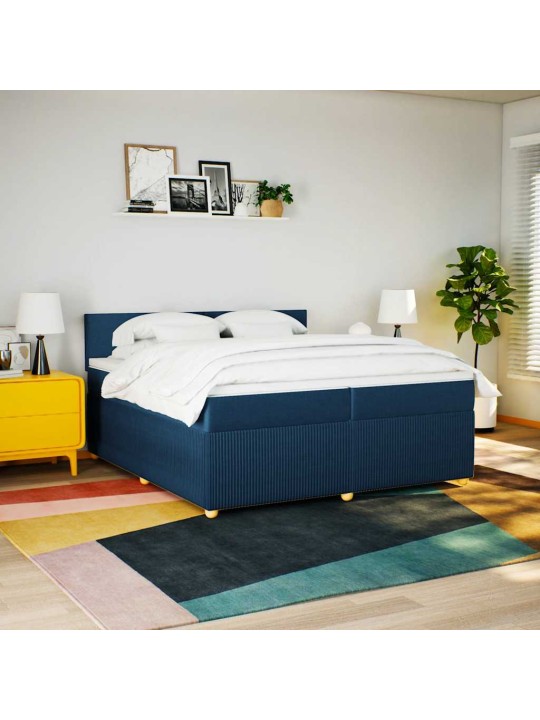 Box spring postel s matrací modrá 200x200 cm textil