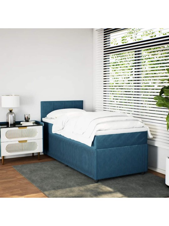 Box spring postel s matrací modrá 80 x 200 cm samet