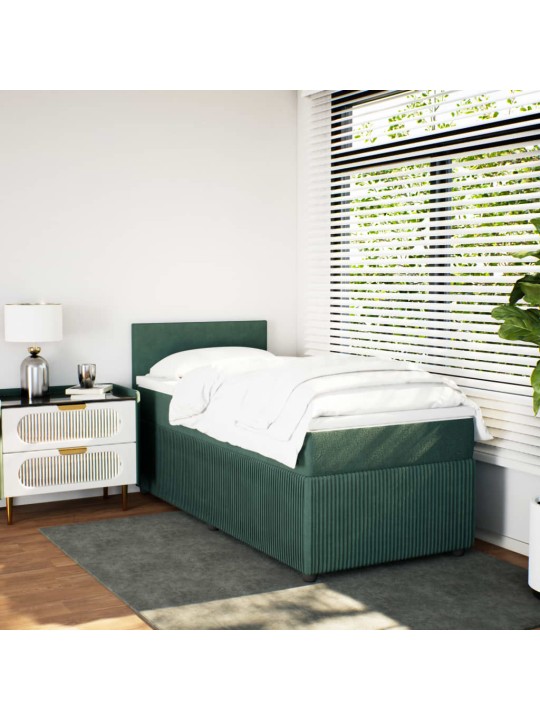 Box spring postel s matrací tmavě zelená 90x200 cm samet