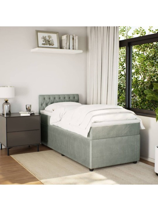Box spring postel s matrací světle šedá 90x200 cm samet