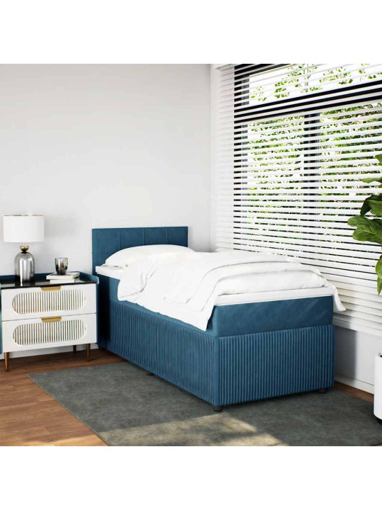 Box spring postel s matrací modrá 100 x 200 cm samet