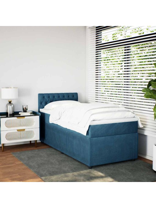 Box spring postel s matrací modrá 100 x 200 cm samet