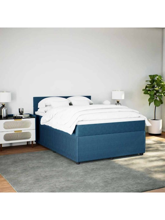 Box spring postel s matrací modrá 140 x 190 cm samet