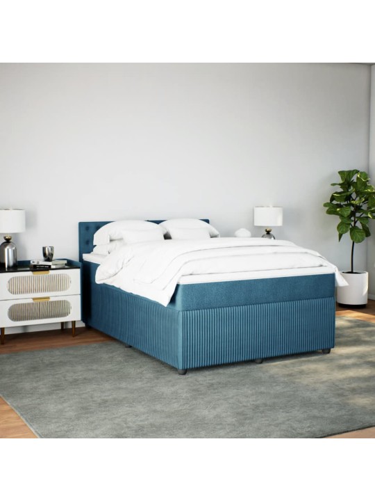 Box spring postel s matrací modrá 140 x 200 cm samet