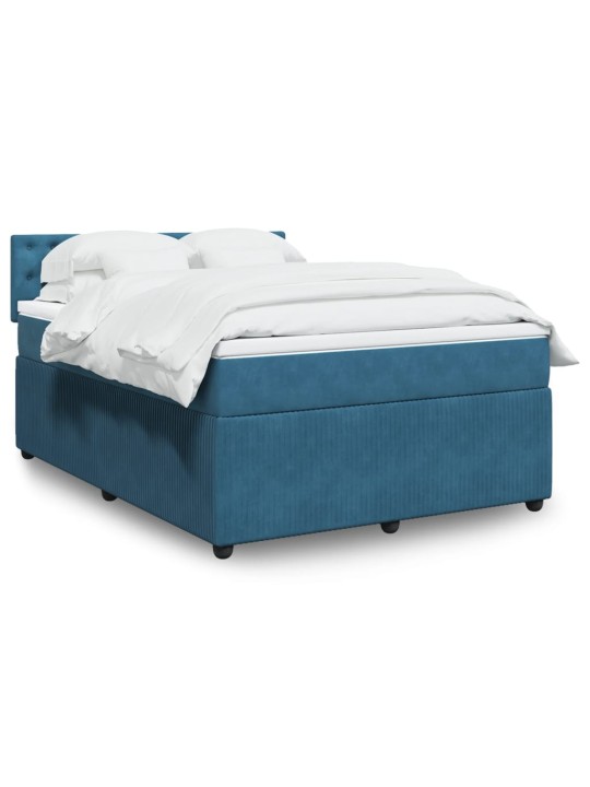 Box spring postel s matrací modrá 140 x 200 cm samet