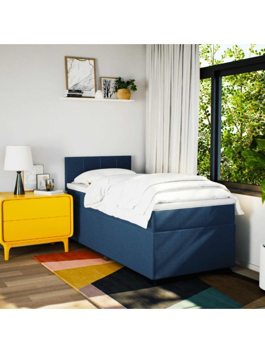 Box spring postel s matrací modrá 100 x 200 cm textil