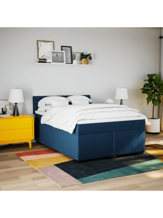 Box spring postel s matrací modrá 140x200 cm textil