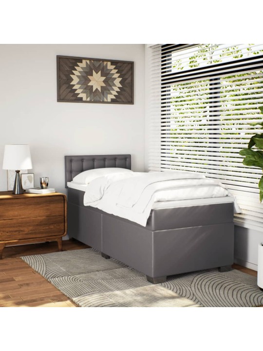 Box spring postel s matrací šedá 80 x 200 cm umělá kůže