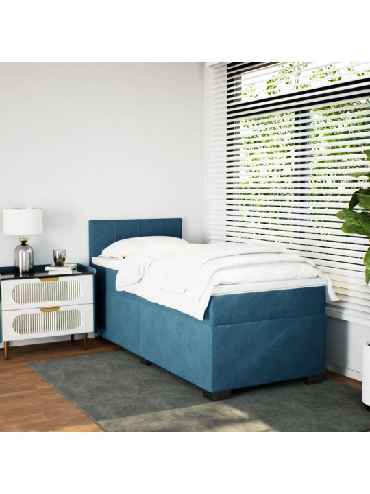 Box spring postel s matrací modrá 80 x 200 cm samet