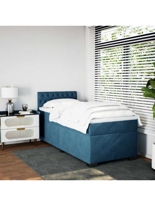 Box spring postel s matrací modrá 80 x 200 cm samet