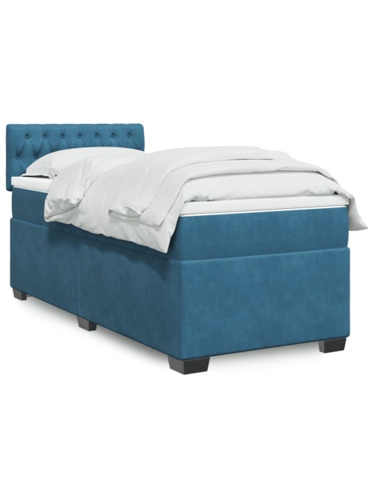Box spring postel s matrací modrá 80 x 200 cm samet