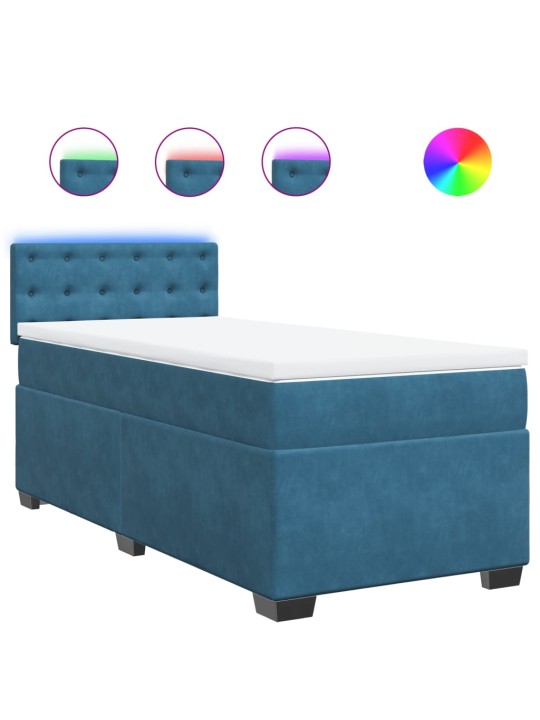 Box spring postel s matrací modrá 80 x 200 cm samet
