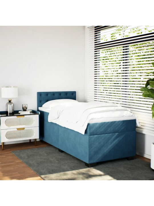 Box spring postel s matrací modrá 80 x 200 cm samet