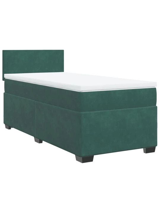 Box spring postel s matrací tmavě zelená 90x200 cm samet