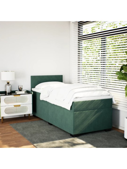 Box spring postel s matrací tmavě zelená 90x200 cm samet