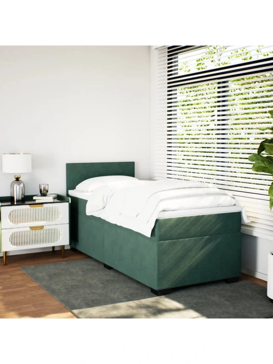 Box spring postel s matrací tmavě zelená 90x200 cm samet