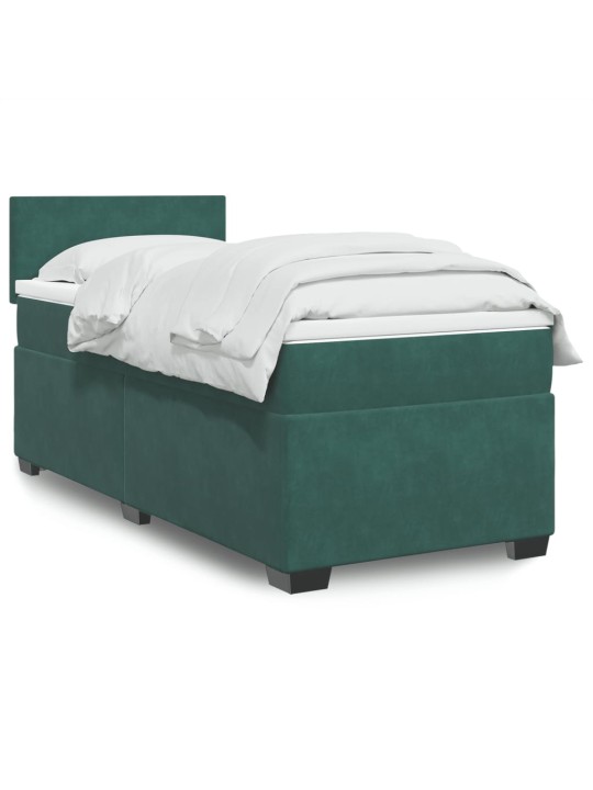 Box spring postel s matrací tmavě zelená 90x200 cm samet