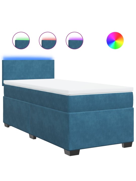 Box spring postel s matrací modrá 90 x 200 cm samet