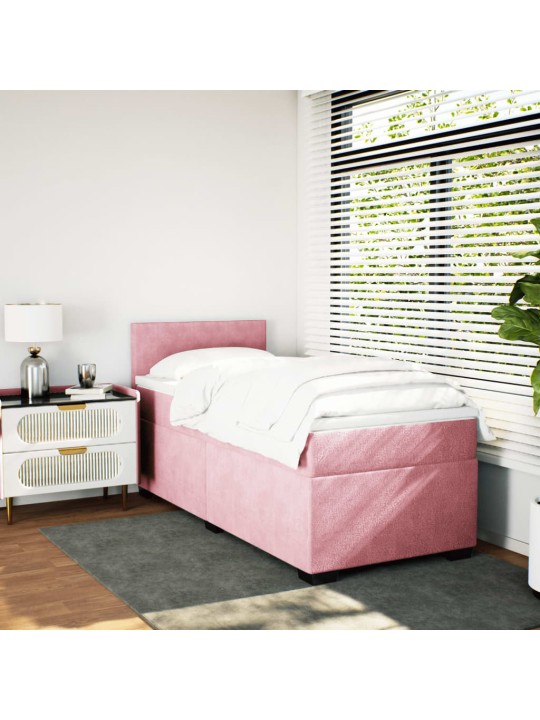 Box spring postel s matrací růžová 100x200 cm samet