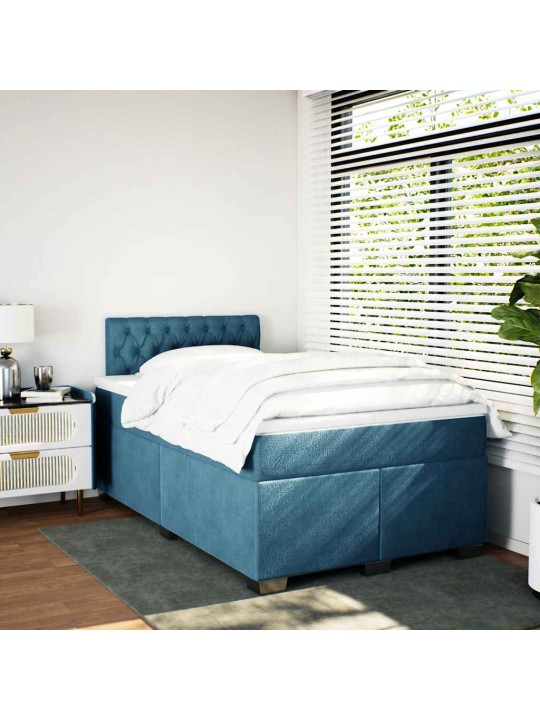 Box spring postel s matrací modrá 120 x 190 cm samet