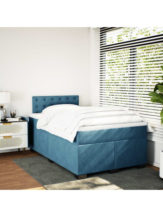 Box spring postel s matrací modrá 120 x 190 cm samet