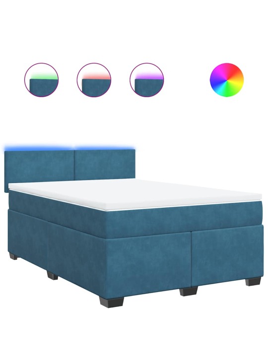 Box spring postel s matrací modrá 140 x 190 cm samet