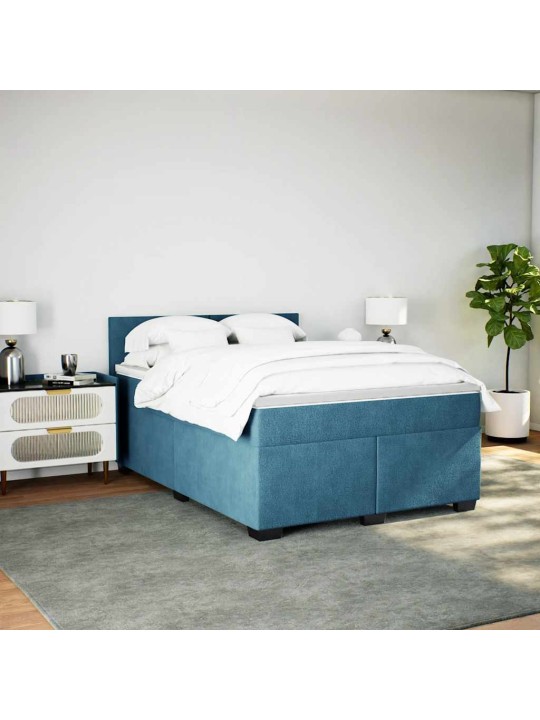 Box spring postel s matrací modrá 140 x 190 cm samet