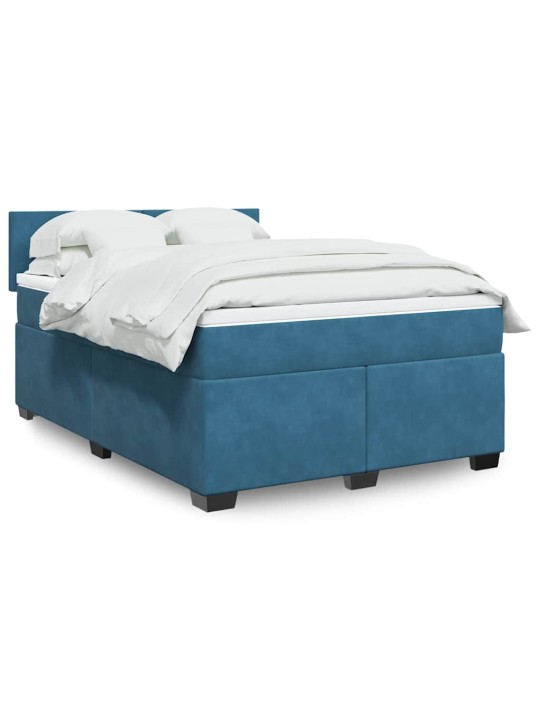 Box spring postel s matrací modrá 140 x 190 cm samet