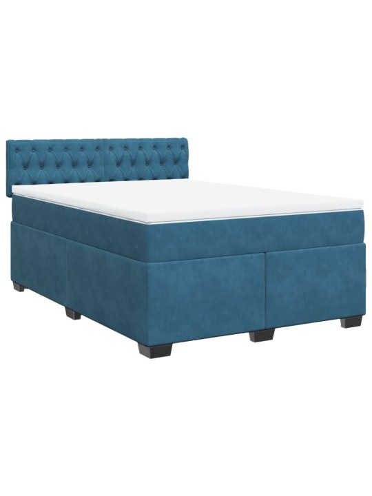 Box spring postel s matrací modrá 140 x 190 cm samet