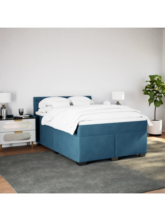 Box spring postel s matrací modrá 140 x 190 cm samet