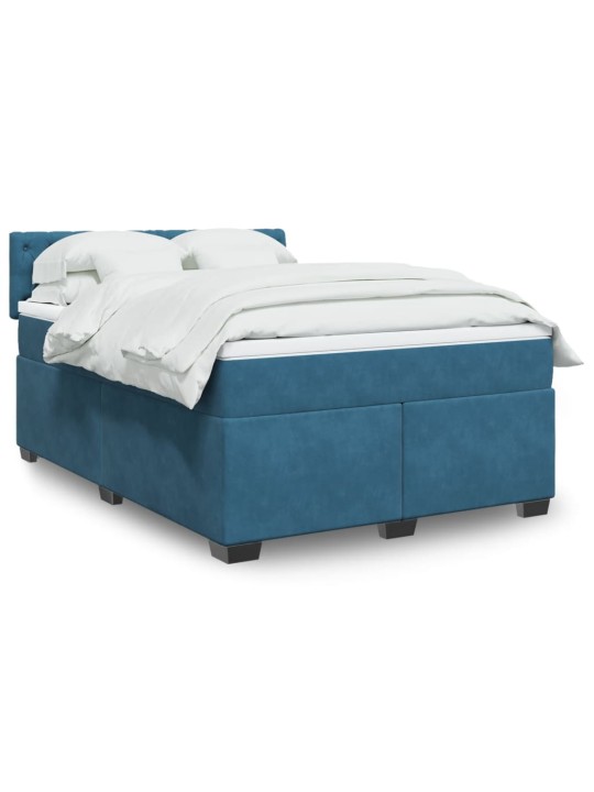 Box spring postel s matrací modrá 140 x 190 cm samet