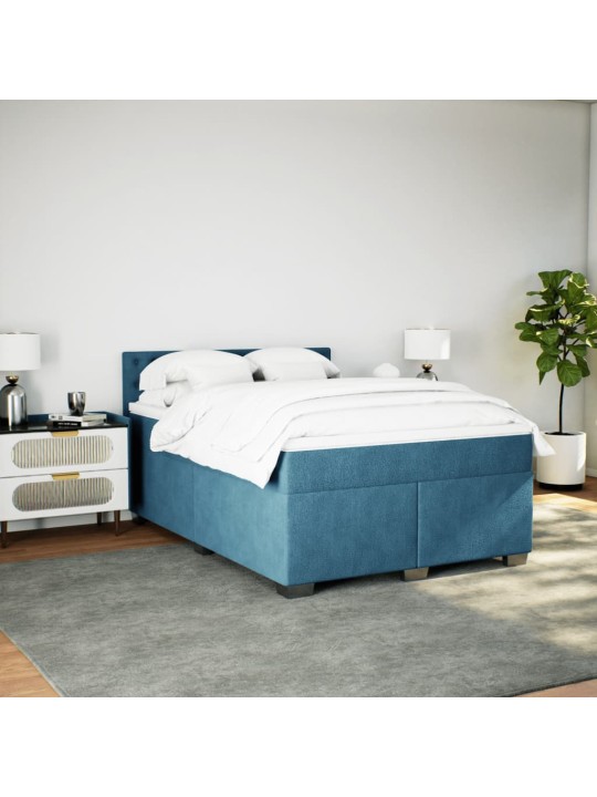 Box spring postel s matrací modrá 140 x 190 cm samet