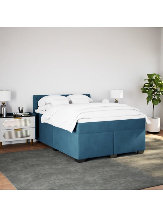 Box spring postel s matrací modrá 140 x 200 cm samet